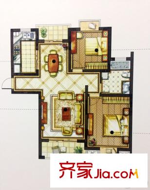 大唐金城二期7#樓G戶型 2室2廳1衛(wèi)1廚