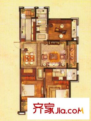 優(yōu)山美地名邸27#、29#樓B1戶型（售完） 3室2廳2衛(wèi)1廚