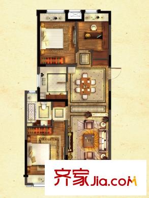 優(yōu)山美地名邸30#樓B3戶型（售完） 3室2廳1衛(wèi)1廚