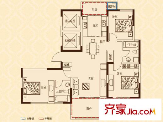 蘇建名都城3、4、9、17、19#樓G2-2戶型 3室2廳2衛(wèi)1廚