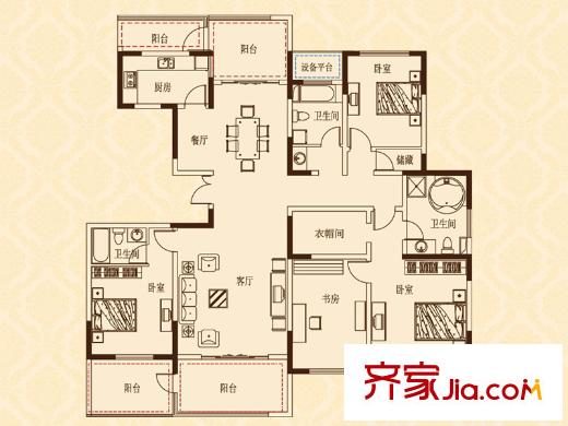 蘇建名都城G6戶型 4室2廳3衛(wèi)1廚