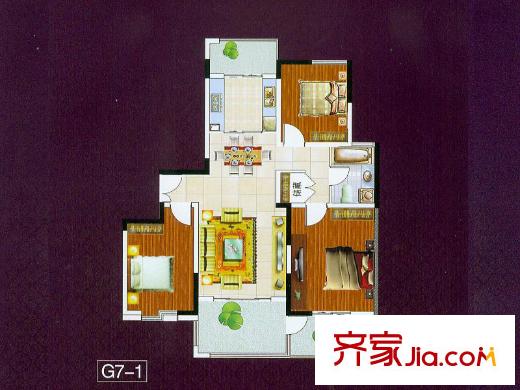 蘇建名都城2、5、13#樓G7-1戶型 3室2廳1衛(wèi)1廚