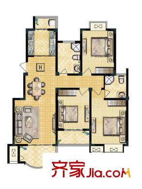 天龍逸園7#中間H戶型 3室2廳2衛(wèi)1廚