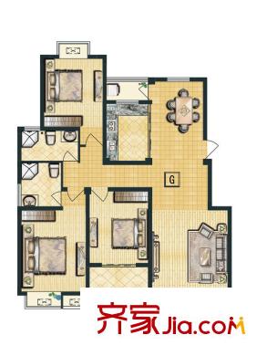 天龍逸園7#邊戶G戶型 3室2廳2衛(wèi)1廚