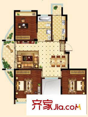東方威尼斯一期8#樓F戶型 3室2廳1衛(wèi)1廚