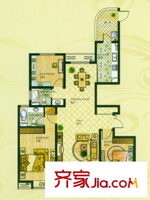 江城逸品5#P-1戶型 3室2廳2衛(wèi)1廚