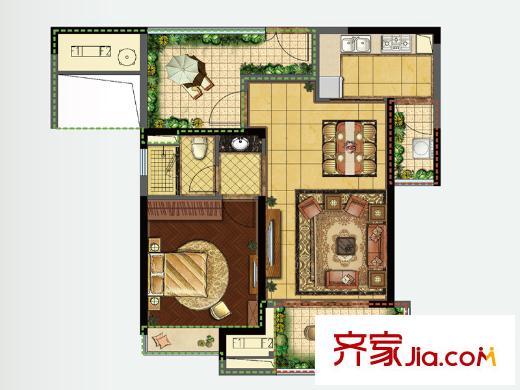 如皋雨潤廣場一期1、2#樓B2戶型 1室2廳1衛(wèi)1廚
