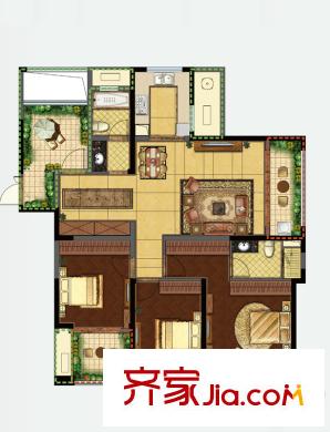 如皋雨潤廣場一期1、2#樓B4戶型 3室2廳3衛(wèi)1廚