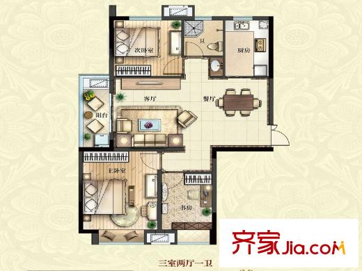 五洲幸福灣一期1#號(hào)樓A戶型 3室2廳1衛(wèi)