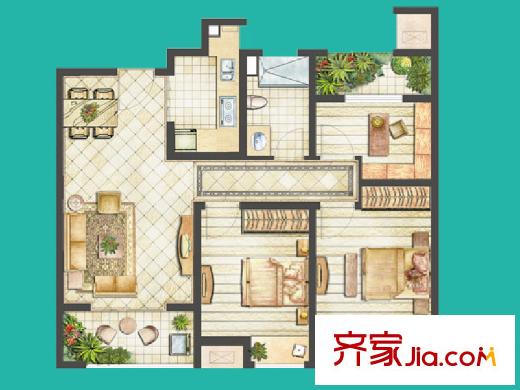 世茂公元二期27-29#樓A戶型 3室2廳1衛(wèi)1廚