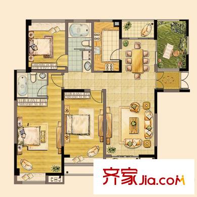第九園B戶型 3室2廳2衛(wèi)1廚