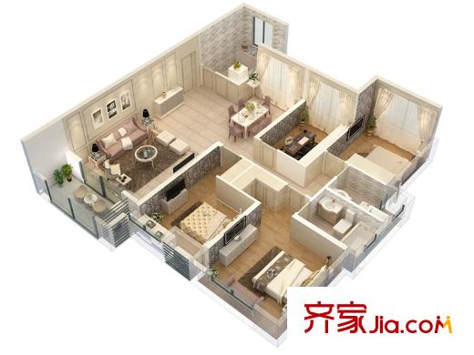 景瑞御江山A戶(hù)型  3室2廳2衛(wèi)1廚