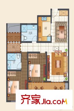 五洲御錦城5#、6#樓中間B戶型圖 2室1廳1衛(wèi)1廚