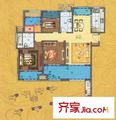 五洲御錦城1#、2#、3#、4#、7#邊戶A2戶型 4室2廳2衛(wèi)1廚