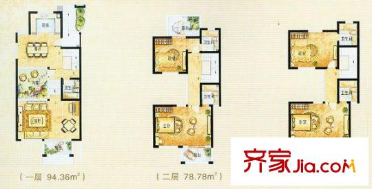 威格秀水庭聯(lián)排別墅a套型 4室2廳5衛(wèi)1廚