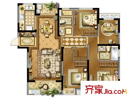 景瑞御江山C1戶(hù)型 4室2廳2衛(wèi)1廚