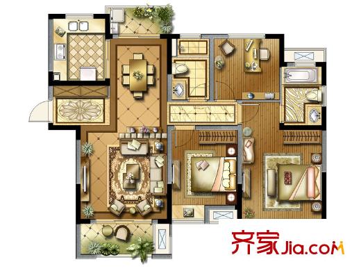 景瑞御江山A2戶(hù)型 3室2廳2衛(wèi)1廚