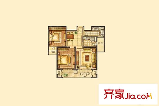 湖濱華庭5#、6#A2戶型 2室2廳1衛(wèi)1廚
