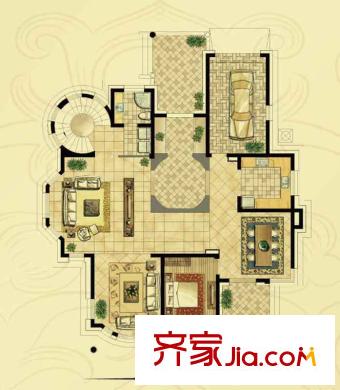 龍豪海景灣B戶型-地上一層 4室3廳4衛(wèi)1廚