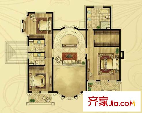 龍豪海景灣A戶型-地上二層 4室3廳5衛(wèi)1廚