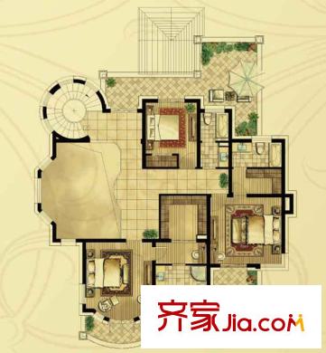 龍豪海景灣B戶型-地上二層 4室3廳4衛(wèi)1廚