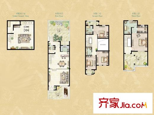 證大滿庭芳三期聯(lián)排B2戶型 4室3廳4衛(wèi)1廚