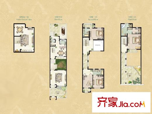 證大滿庭芳三期聯(lián)排A2戶型 4室3廳4衛(wèi)1廚