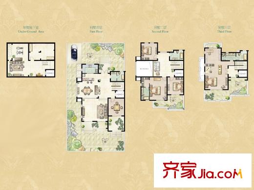 證大滿庭芳三期雙拼C1戶型 4室3廳4衛(wèi)1廚