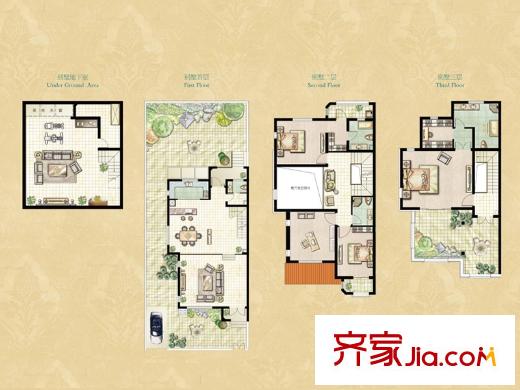 證大滿庭芳三期聯(lián)排B1戶型 3室3廳4衛(wèi)1廚