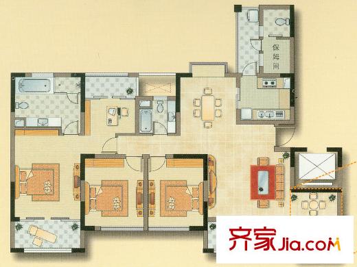 天安花園31#樓A2戶型 4室2廳2衛(wèi)1廚