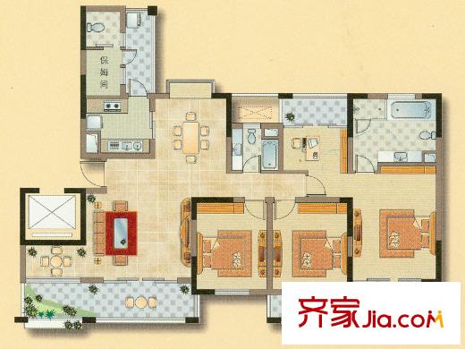 天安花園32#、36#樓D戶型 4室2廳2衛(wèi)1廚