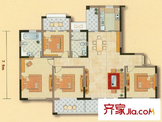 天安花園33#、35#樓G2戶型 4室2廳2衛(wèi)1廚
