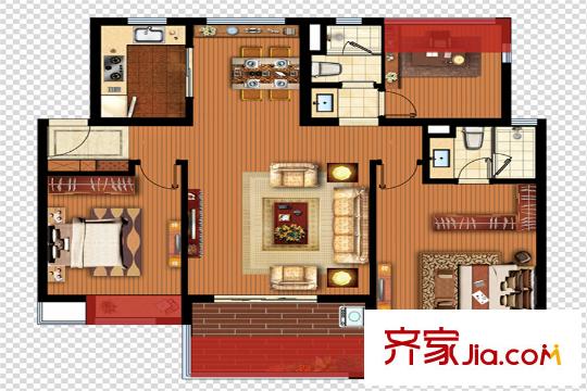 萬科公園里8#和9#E戶型 3室2廳2衛(wèi)1廚
