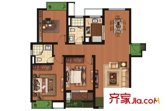 萬科公園里1#和2#A戶型 3室2廳2衛(wèi)1廚