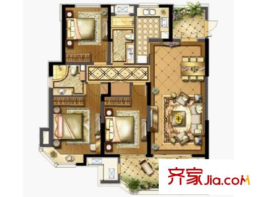 綠地新都會(huì)13#B戶型 3室2廳2衛(wèi)1廚