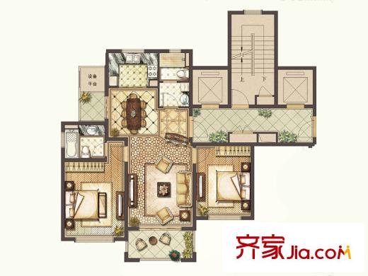 德誠翠湖灣1#、2#樓A戶型 2室2廳2衛(wèi)1廚