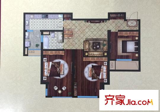 銀洲皇家花園二期皇家學苑B2戶型圖115.00平方米	   3室1廳1衛(wèi)1廚
