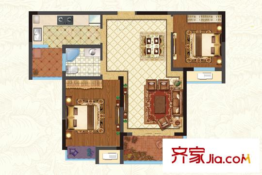 銀洲皇家花園二期皇家學苑二期10#11#A1戶型 2室2廳1衛(wèi)1廚