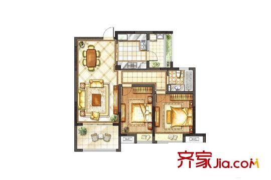 星源名苑7#樓F戶型 2室2廳1衛(wèi)1廚