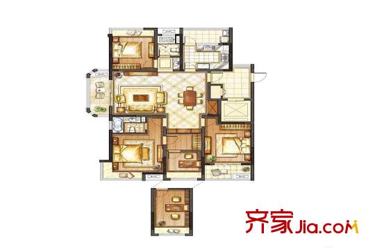 星源名苑3/4/5#樓A戶型 4室2廳2衛(wèi)1廚