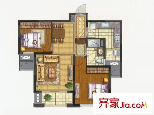 盛和花半里一期8#二期6#中間戶C戶型 2室2廳1衛(wèi)1廚