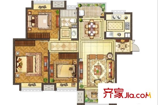 弘陽(yáng)上城7、8、9、10、13#樓邊戶(hù)A1戶(hù)型 3室2廳1衛(wèi)1廚
