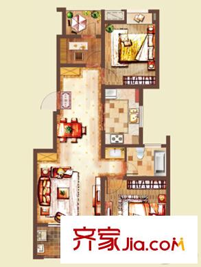 新城香溢紫郡一期6#7#號樓洋房A2戶型 3室2廳1衛(wèi)1廚
