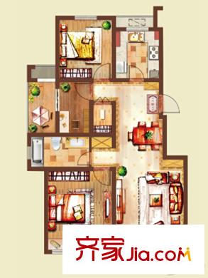 新城香溢紫郡一期6#7#號樓洋房A1戶型 3室2廳1衛(wèi)1廚