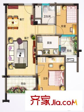 南通碧桂園77#樓J475-B戶型 2室2廳1衛(wèi)1廚