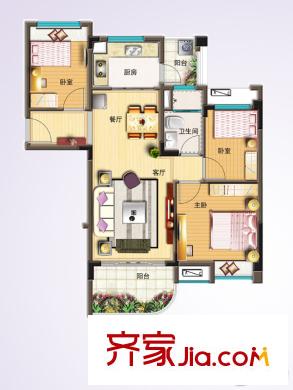 南通碧桂園77#樓J475-A戶型 3室2廳1衛(wèi)1廚