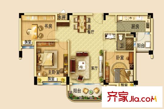南通碧桂園110#、127#樓J636B戶型 3室2廳1衛(wèi)1廚