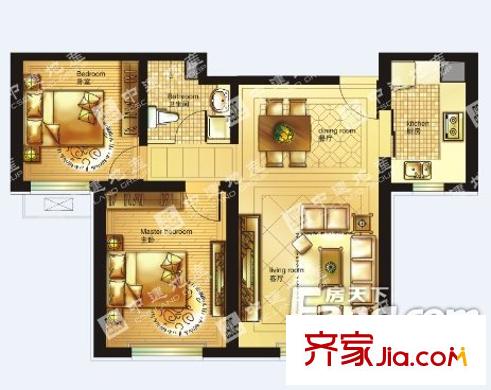 中建蘇香臺(tái)壹號(hào)3#D2戶型 2室2廳1衛(wèi)1廚