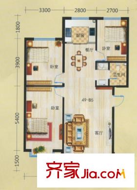 金坤?麗景水岸二期寬邸109.15平米戶型圖 3室2廳1衛(wèi)1廚