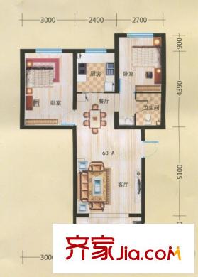 金坤?麗景水岸二期美境74.24平米戶型圖 2室2廳1衛(wèi)1廚